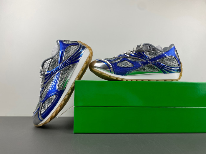 Bottega Veneta Silver & Blue Orbit Sneakers 241798F128005