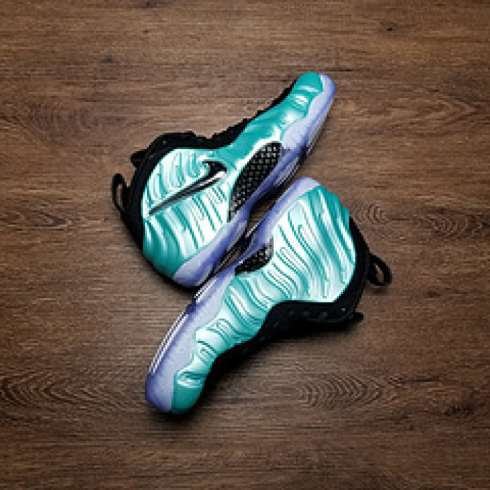nike air foamposite pro “island green” metallic platinum mens 624041-303